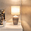 ValueLights Grey Fluted Ceramic Bedside Table Lamp with a Fabric Lampshade Bedroom Light - Bulb Included
