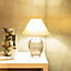 ValueLights Grey Glass Table Lamp with Fabric Tapered Lampshade Bedside Light - Bulb Included