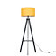 ValueLights Grey Wood Tripod Design Floor Lamp With Storage Shelf And Mustard Drum Shade