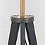 ValueLights Grey Wood Tripod Design Floor Lamp with Storage Shelf & Mustard Drum Shade - Includes 6w LED Bulb 3000K Warm White