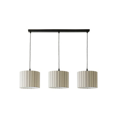 ValueLights Hallie Linen Stripe Drum Shade 3 Drop Matte Black Diner Ceiling Pendant Light