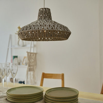 ValueLights Hamilton Natural Woven Grey Ceiling Pendant Light Shade Weave Rope Lampshade