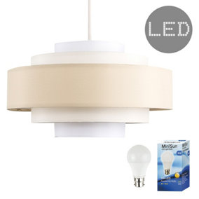 ValueLights Hampshire Cream Ceiling Pendant Shade and B22 GLS LED 6W Warm White 3000K Bulb