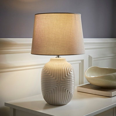 ValueLights Harrison Tapered Lamp Shade Grey Geometric Ribbed Pattern Gloss Medium Table Lamp