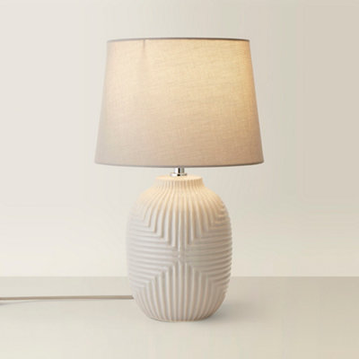 ValueLights Harrison Tapered Lamp Shade Grey Geometric Ribbed Pattern Gloss Medium Table Lamp