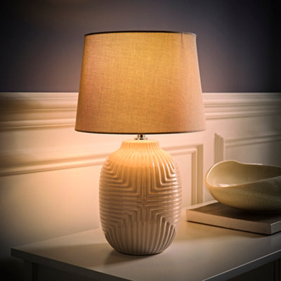 ValueLights Harrison Tapered Lamp Shade Grey Geometric Ribbed Pattern Gloss Medium Table Lamp