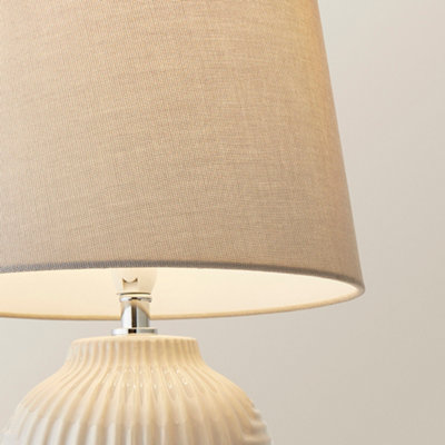 ValueLights Harrison Tapered Lamp Shade Grey Geometric Ribbed Pattern Gloss Medium Table Lamp