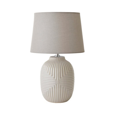ValueLights Harrison Tapered Lamp Shade Grey Geometric Ribbed Pattern Gloss Medium Table Lamp