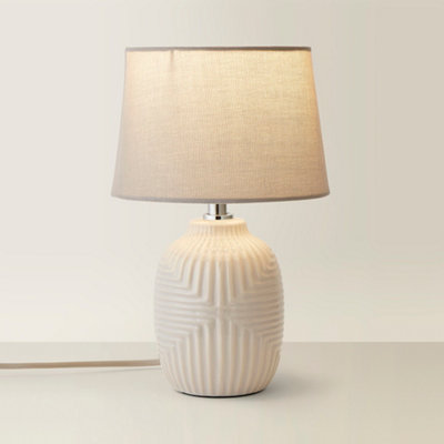 ValueLights Harrison Tapered Shade Grey Geo Ribbed Pattern Gloss Small Table Lamp with Bulb