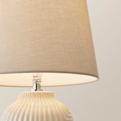 ValueLights Harrison Tapered Shade Grey Geo Ribbed Pattern Gloss Small Table Lamp with Bulb