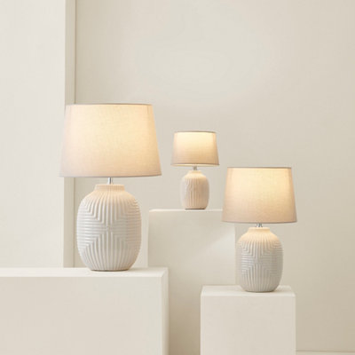 ValueLights Harrison Tapered Shade Grey Geo Ribbed Pattern Gloss Small Table Lamp with Bulb