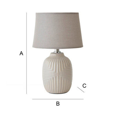 ValueLights Harrison Tapered Shade Grey Geo Ribbed Pattern Gloss Small Table Lamp with Bulb