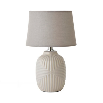 ValueLights Harrison Tapered Shade Grey Geo Ribbed Pattern Gloss Small Table Lamp with Bulb