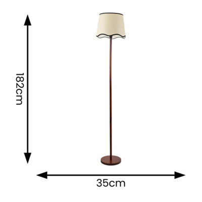 ValueLights Heather Dark Wood Single Stem Floor Lamp with Scallop Black ...