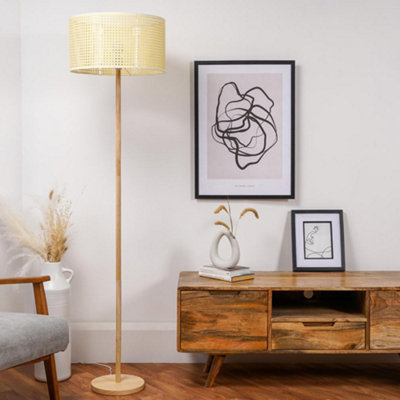 ValueLights Heather Light Wood Floor Lamp and E27 GLS LED 6W Warm White ...