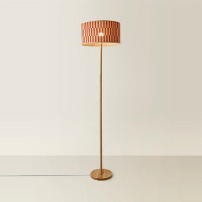 ValueLights Heather Light Wood Floor Lamp with Orange Checkerboard ...