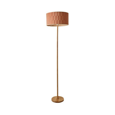 ValueLights Heather Light Wood Floor Lamp with Orange Checkerboard ...