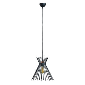 ValueLights Hourglass Spoke Black Ceiling Pendant Light Shade - Complete with 4w LED Filament Bulb 2700K Warm White