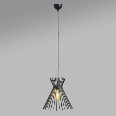 ValueLights Hourglass Spoke Black Ceiling Pendant Light Shade - Complete with 4w LED Filament Bulb 2700K Warm White