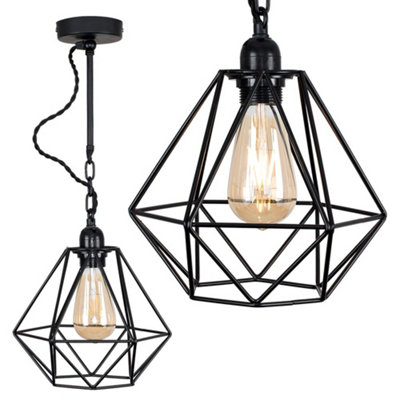 ValueLights Huber Industrial Satin Black Wall Ceiling Light Fitting with Black Metal Cage Shade