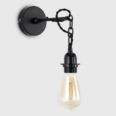 Buy ValueLights Huber Industrial Satin Black Wall Light Fitting at B&Q