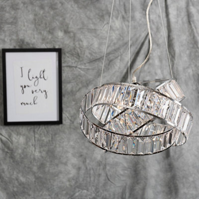 ValueLights Hudson 3 Way Chrome & Clear Acrylic Jewel Intertwined Rings Design Ceiling Light Pendant with LED Bulb