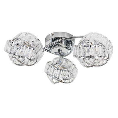ValueLights Hudson 3 Way Chrome & Clear Acrylic Jewel Intertwined Rings Design Flush Ceiling Light with LED Bulbs