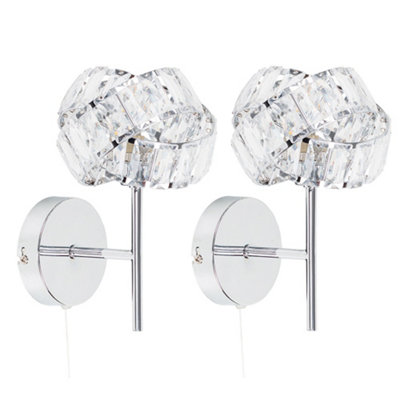 ValueLights Hudson Pair of Single Chrome & Clear Acrylic Jewel ...