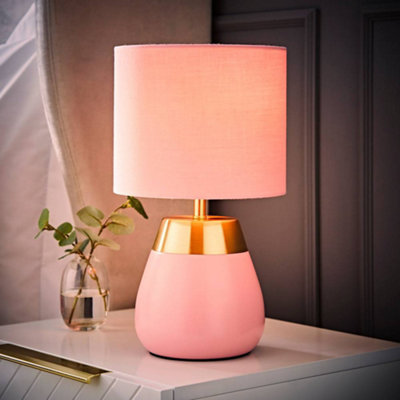 ValueLights Hurst Pink Touch Touch Table Lamp with Drum Shade and Bulb