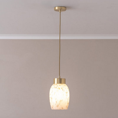 ValueLights India White Confetti Glass Shade Brushed Gold Capped Ceiling Pendant Light
