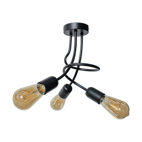 ValueLights Industrial 3-Way Black Ceiling Light Fitting - Complete with 4w LED Filament Bulbs 2700K Warm White