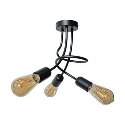 ValueLights Industrial 3-Way Matt Black Ceiling Light Fitting