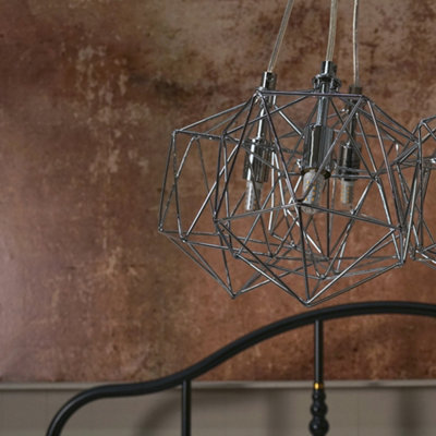 ValueLights Industrial 5 Way Geometric Chrome Wire Basket Cage Ceiling Pendant Light Fitting
