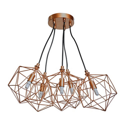 ValueLights Industrial 5 Way Geometric Copper Wire Basket Cage Ceiling Pendant Light Fitting With LED G9 Bulbs In Warm White