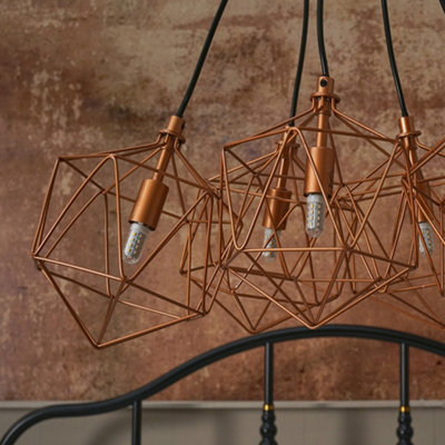 ValueLights Industrial 5 Way Geometric Copper Wire Basket Cage Ceiling Pendant Light Fitting With LED G9 Bulbs In Warm White