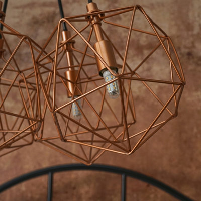 ValueLights Industrial 5 Way Geometric Copper Wire Basket Cage Ceiling Pendant Light Fitting With LED G9 Bulbs In Warm White