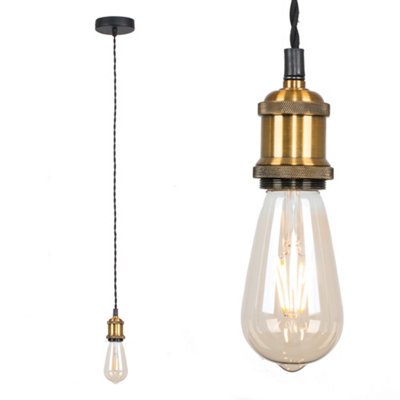 ValueLights Industrial Antique Brass Single Suspended Ceiling Pendant Light