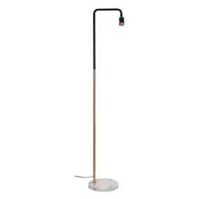 ValueLights Industrial Black And Copper Metal Floor Lamp With White Marble Base