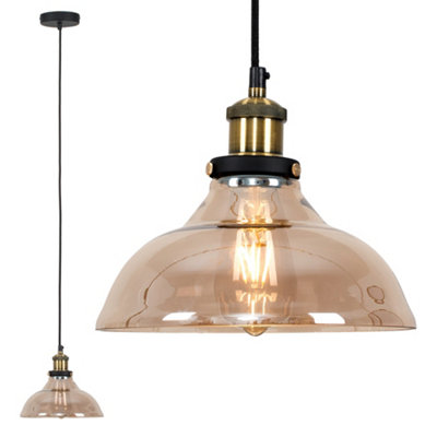 ValueLights Industrial Black And Gold Amber Glass Pendant Ceiling Light