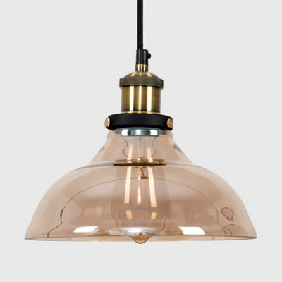 ValueLights Industrial Black And Gold Amber Glass Pendant Ceiling Light
