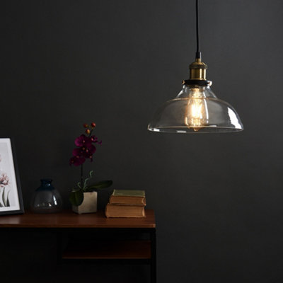 ValueLights Industrial Black And Gold Clear Glass Pendant Ceiling Light