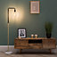 ValueLights Industrial Black And Gold Effect Metal Floor Lamp With White Marble Base