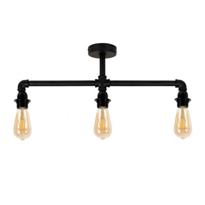 ValueLights Industrial Satin Black 3 Way Bar Pipework Ceiling Light