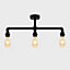 ValueLights Industrial Satin Black 3 Way Bar Pipework Ceiling Light