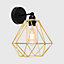 ValueLights Industrial Satin Black Pipework Single Wall Light With Gold Metal Cage Light Shade