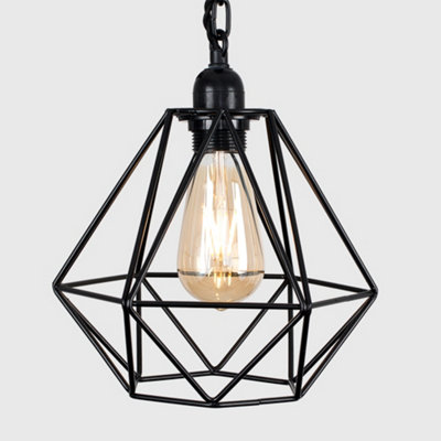 ValueLights Industrial Satin Black Wall Ceiling Light Fitting With Black Metal Cage Shade