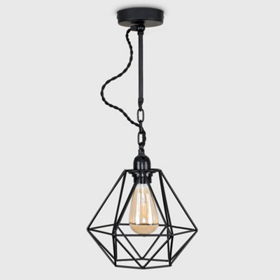 ValueLights Industrial Satin Black Wall Ceiling Light Fitting With Black Metal Cage Shade
