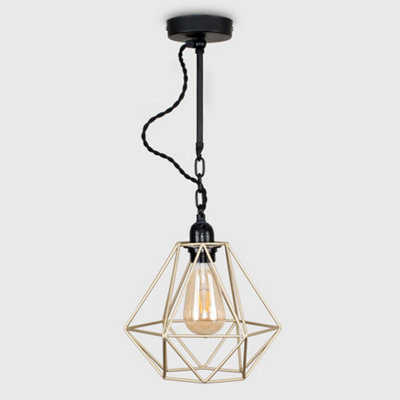 ValueLights Industrial Satin Black Wall Ceiling Light Fitting With Gold Metal Cage Shade
