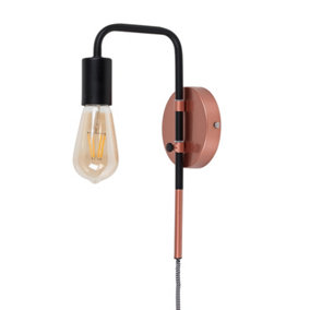 ValueLights Industrial Steampunk Copper And Black Pipework Plug in Swing Arm Wall Light