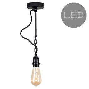 ValueLights Industrial Steampunk Satin Black Wall Light Fitting - Includes 4w LED Filament Bulb 2700K Warm White
